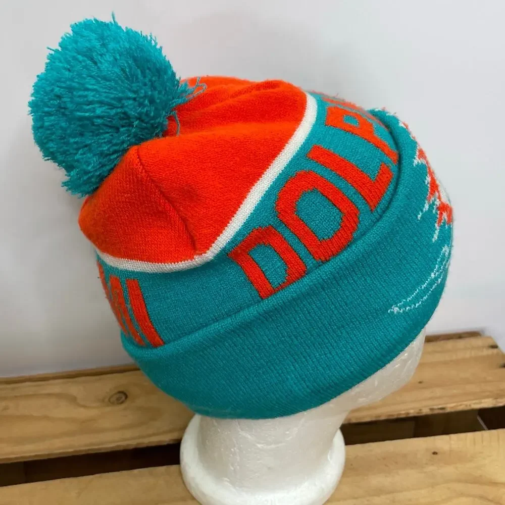 Miami Dolphins Pom Pom Beanie Sherpa Lined  Kids Size
